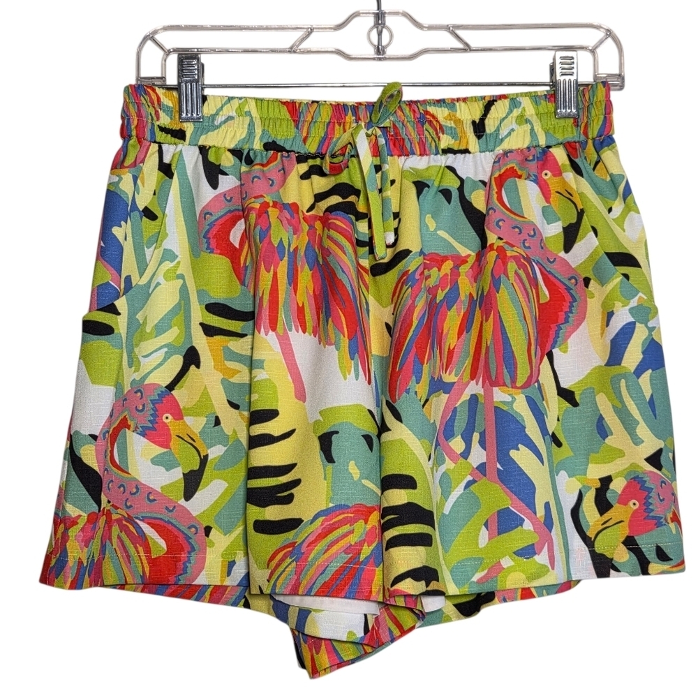 Crosby By Mollie Burch Multicolored Flamingo Print Shorts Sz M Tropical Resort
